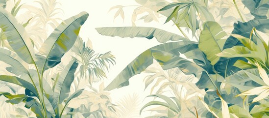 soft colored tropical leaf wallpaper design featuring banana trees mural art suitable for interior d