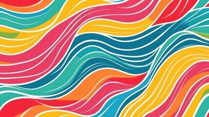 Sticker - Vector illustration of cheerful overlapping color lines in a parallel pattern Playful doodle waves suitable for children s fabric design