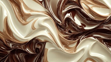 Wall Mural - Abstract digital fractal art featuring a blend of shiny vanilla and chocolate shades