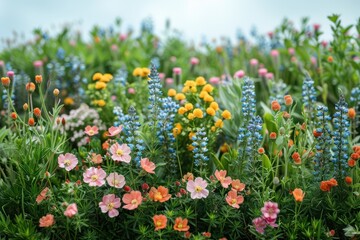 Wall Mural - Colorful Blooms Amongst Verdant Foliage - Isolated Background