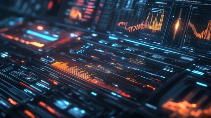 Fototapete - Futuristic technology interface with glowing lines and data.