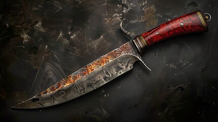 Hand Forged Knife with Red Wooden Handle