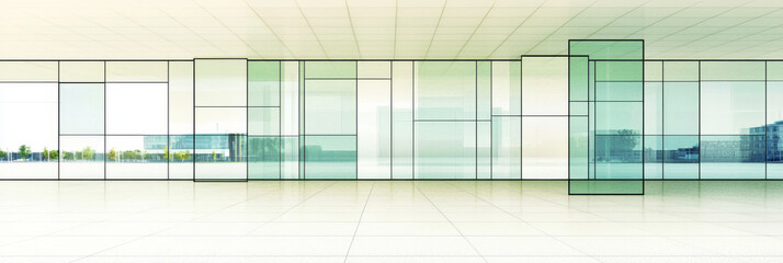 Sticker - Modern office with glass walls and a view of the city.