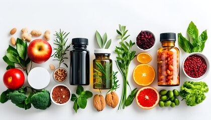 Wall Mural - Diverse Weight Loss Supplements and Fat Loss Medications Showcased on a Clean White Background, Highlighting Health and Wellness