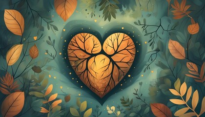 Wall Mural - Heart Embraced by Natures Leaves, Symbolizing Inner Peace and Connection for Guided Meditation