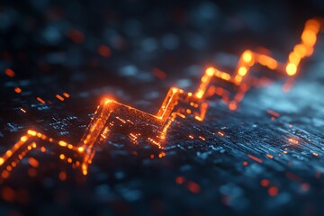 Poster - Glowing orange line graph rising on a dark background.