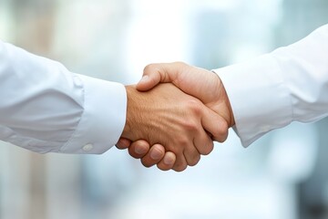 Two men shaking hands in a business agreement.