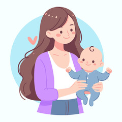 Mom with baby flat cartoon Vector illustration