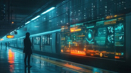 Wall Mural - Cyberpunk Train Station.