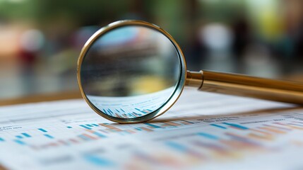 Aufkleber - Magnifying glass on financial report with charts and graphs.