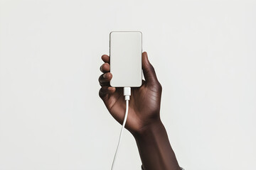 A hand holding a phone charger, representing technology or connectivity