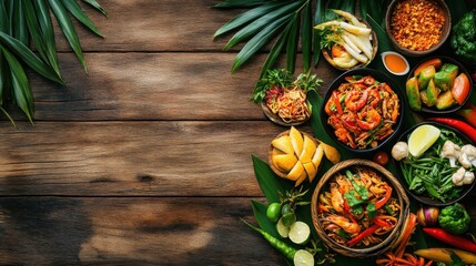 Wall Mural - free space thai food concepts on wooden background