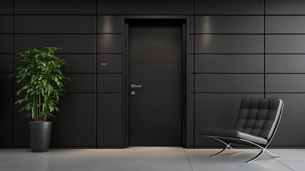 Canvas Print - Modern Minimalist Interior with Black Door and Chair