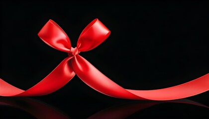 Wall Mural - Vibrant red ribbon bow symbolizing celebration, love, and joy against a striking black background