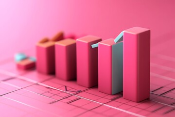 Poster - Pink bar chart rising upwards on a grid surface.