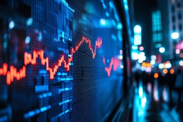 Leinwandbilder - Red Stock Market Graph on a Blue LED Screen at Night.