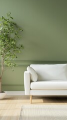 Wall Mural - White wall  with shadow sun bright, green sofa and plant for modern living room