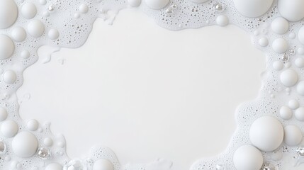 Wall Mural - Abstract design with white bubbles surrounding a blank center on a minimalist background. Circular bubbles in different sizes create a soft, ethereal effect,