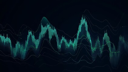 Wall Mural - Abstract green data visualization with glowing lines on dark background.