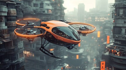 Wall Mural - Futuristic Drone Cityscape.