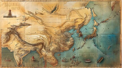 Wall Mural - detailed map of the silk road showing ancient trade routes key cities and cultural landmarks