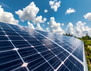 a close up of a solar panel with a blue sky in the background.