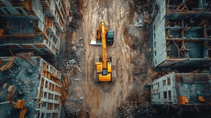 Canvas Print - Construction Excavator Aerial.