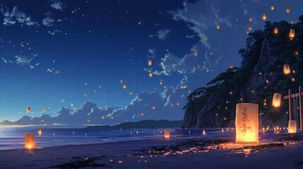 beautiful anime background of a beautiful night