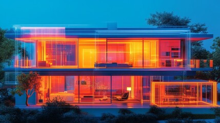 Canvas Print - Modern House at Night.