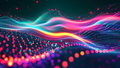 Wall Mural - Futuristic wave of glowing particles in an abstract digital background