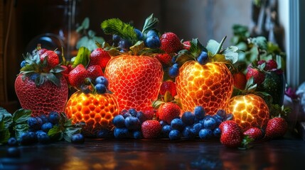 Wall Mural - Glowing Strawberries.