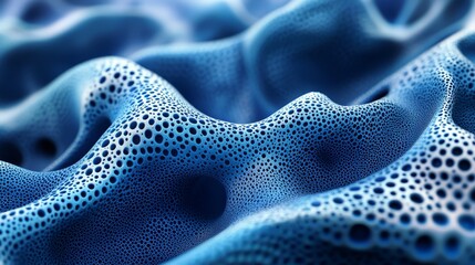 Abstract Blue 3D Pattern with Circular Holes  Wavy Surface  Macro Shot