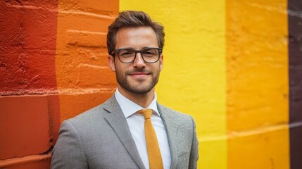 Portrait of Confident Businessman in Suit Against Colorful Wall