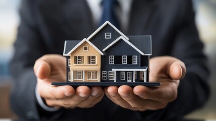 Real Estate Agent Holding House Model in Hand