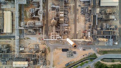 Aerial view Oil and Gas refinery plant Industrial petrochemical industry, Oil and gas refinery factory global business power and energy, Oil and gas refinery and petrochemical plant industrial.