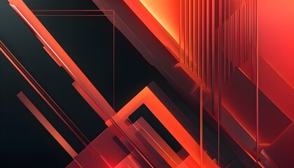 Wall Mural - Futuristic Geometric Design with Gradient Effect in Red and Black Featuring Stripes, Rectangles, Squares, and Triangles