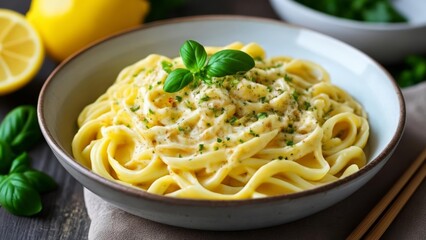 Wall Mural -  Deliciously creamy pasta dish with a hint of freshness