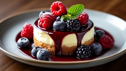 Sticker -  Delicious dessert with berries and cream