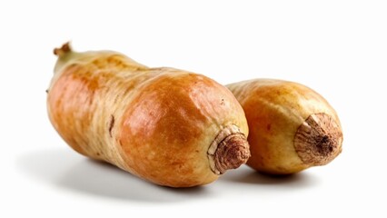  Freshly harvested root vegetables on a white background