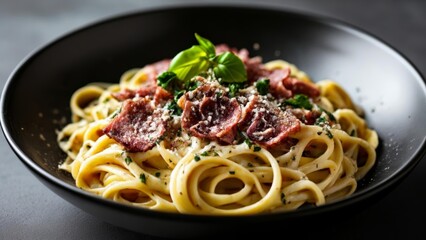 Wall Mural -  Delicious pasta dish with meat and herbs ready to be savored