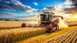 © sawaratch - Combine harvester machine threshing grains in a golden wheat field, agriculture, farming, rural, crop, machinery