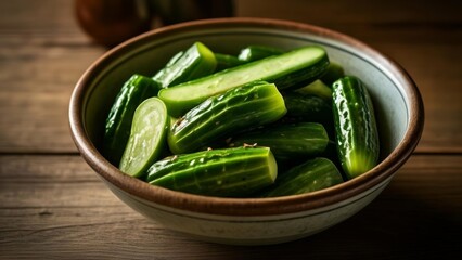 Wall Mural -  Freshly pickled cucumbers in a bowl