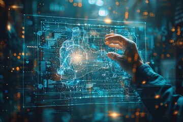 Wall Mural - a hand is reaching out to touch a glowing object on a computer screen