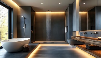 Wall Mural - Luxurious modern bathroom design showcasing elegance and sophistication in contemporary interiors