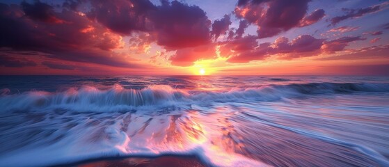 Poster - Vibrant Sunset Over Serene Ocean Waves