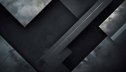 Wall Mural - Elegant abstract black geometric shapes on a dark backdrop, perfect for textured wallpaper and banner designs