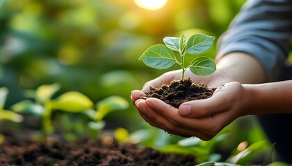 Wall Mural - Empowering Nature: Collaborative Hands for Environmental Sustainability and a Greener Future