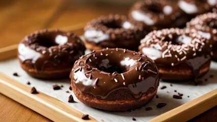 Wall Mural -  Delicious chocolate glazed donuts ready to be enjoyed