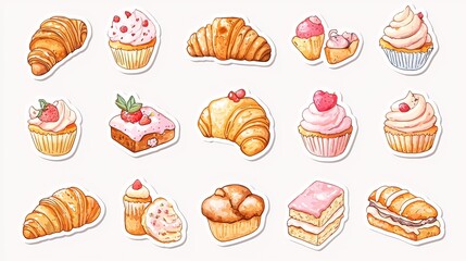 Delightful Bakery Themed Stickers Featuring Croissants Cupcakes and Other Mouth Watering Treats