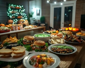 A Halloween feast with the family featuring spooky dishes like mummy hot dogs